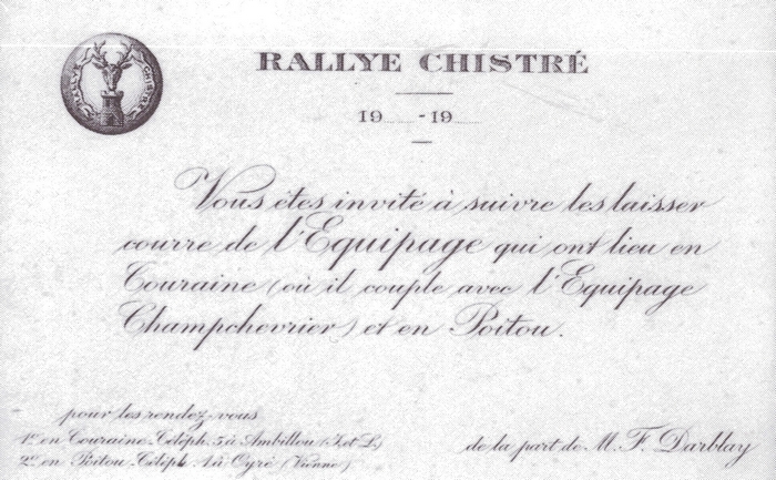 Rallye Chistré - Tiré de l'ouvrage Deux Siècles de Vènerie à travers la France - H. Tremblot de la Croix et B. Tollu (1988)